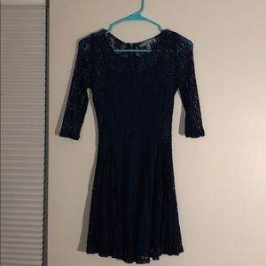 navy long sleeve lace homecoming formal dress